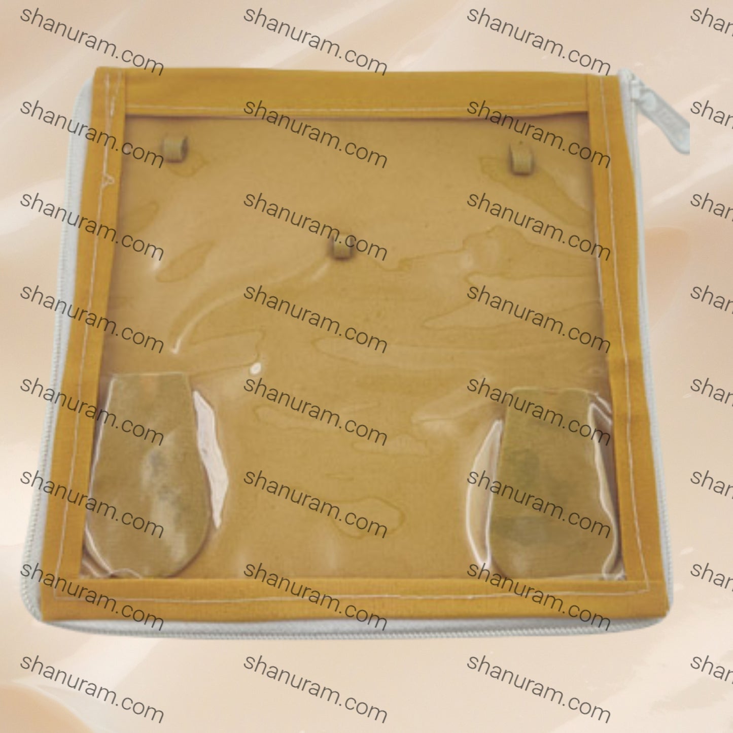 Square Brown Velvet Medium Necklace Set Zipper Folder