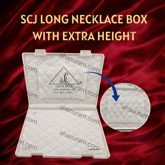 SCJ Long Necklace Box with Extra Height – Off-White Plastic Jewelry Storage with White Cloth Lining & Pocket (Pack of 10)