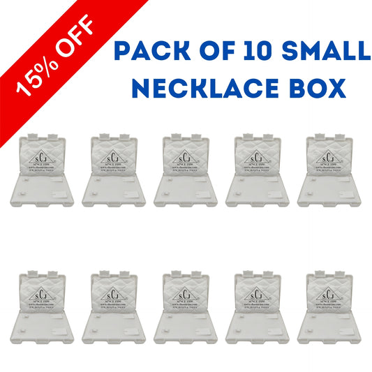 SCJ Small Necklace Box – Off-White Plastic Jewelry Box with White Cloth Lining (Pack of 10)