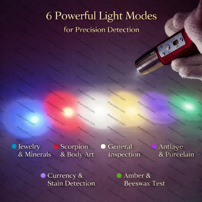 Gemstone Identification Torch with 6 LED Shades | Jade flashlight | Lithium Battery USB Rechargable Dual Head for Academic Research