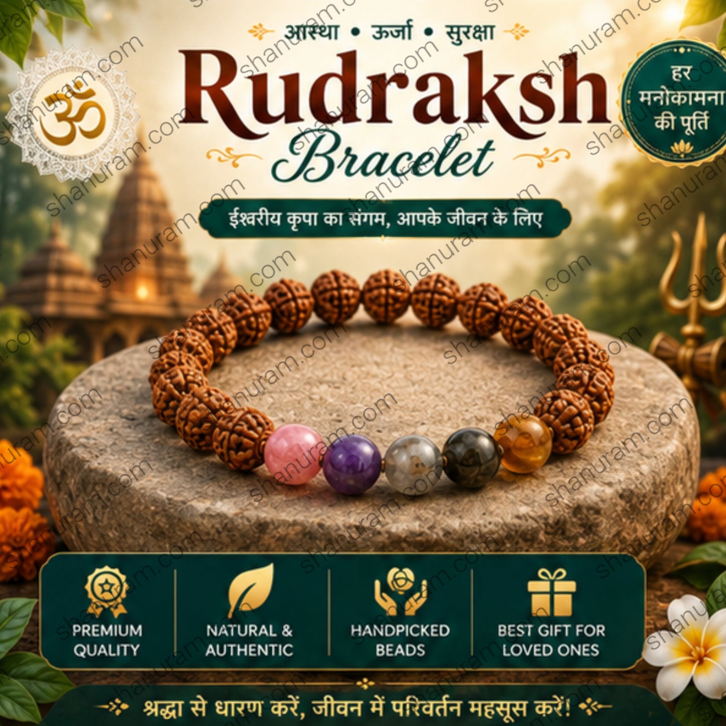 Natural Rudraksha Bracelet with Gemstones – Spiritual Protection, Positive Energy & Meditation Bracelet