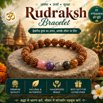 Natural Rudraksha Bracelet with Gemstones – Spiritual Protection, Positive Energy & Meditation Bracelet
