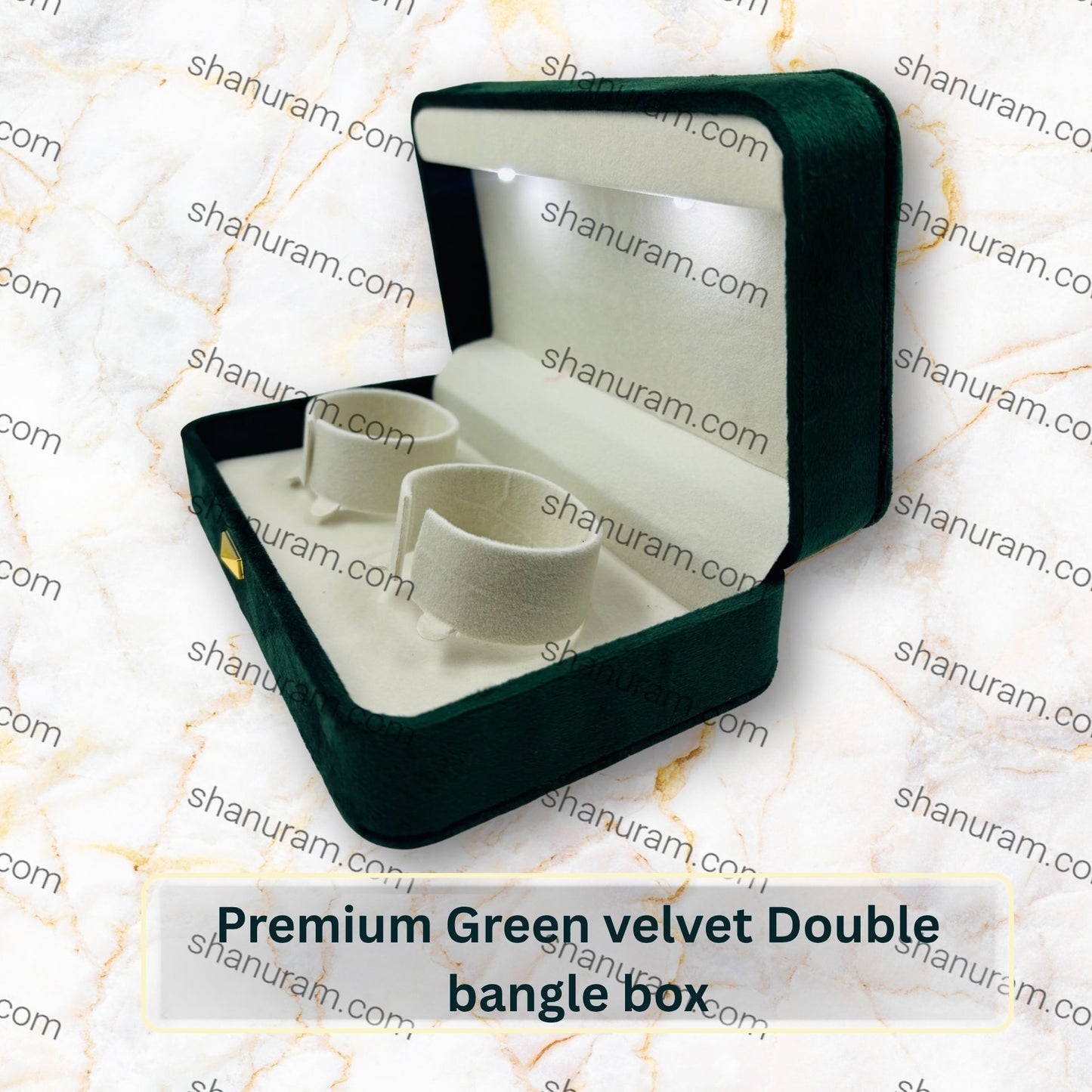 Premium Green Velvet LED Double Bangle Box with White Suede Interior