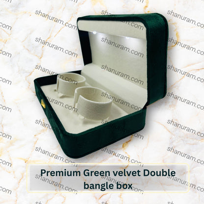 Premium Green Velvet LED Double Bangle Box with White Suede Interior