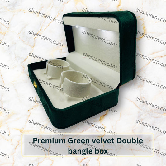 Premium Green Velvet LED Double Bangle Box with White Suede Interior