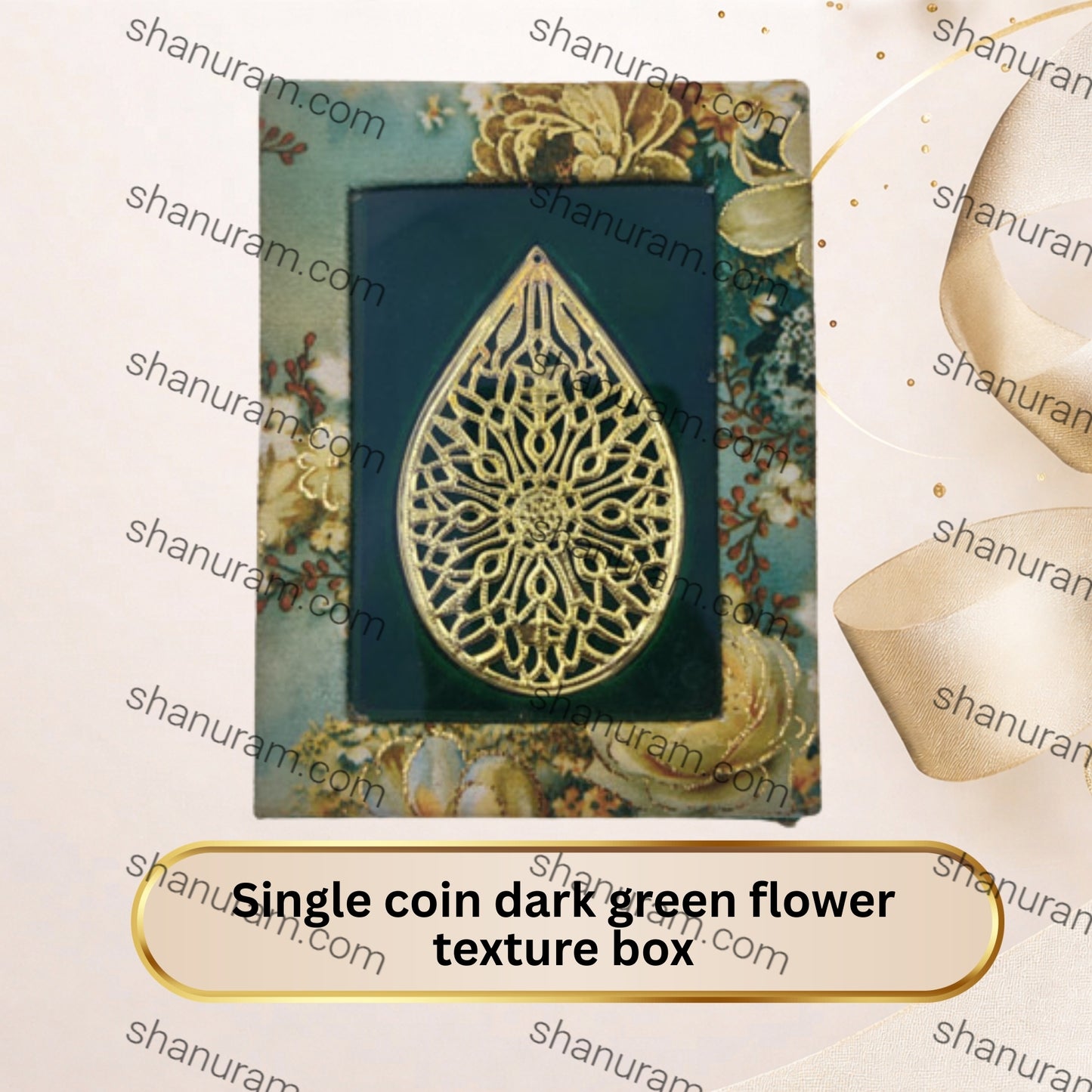 Single coin dark green flower texture box