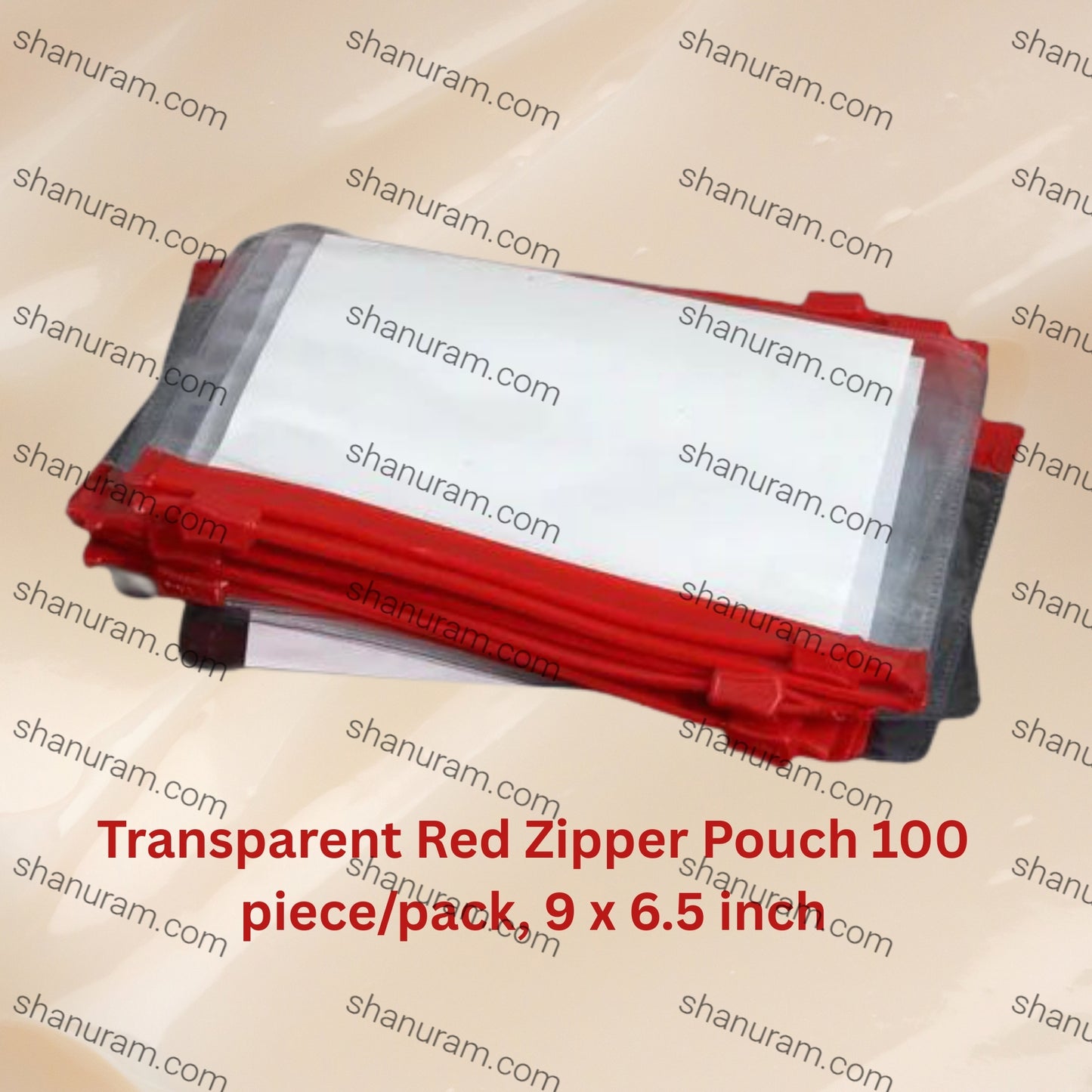 Transparent Red Zipper Pouch 100 piece/pack, 9 x 6.5 inch