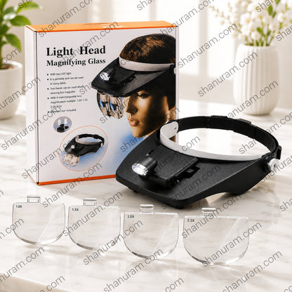 Light Head Magnifying Glass with Dual LED Light | Adjustable Headband | 4 Interchangeable Lenses (1.0X, 1.5X, 2.0X, 2.5X)