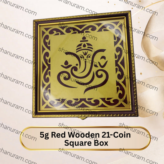 5g Red Wooden 21-Coins Square Box | 5g Silver/Gold 21-Sikka Square Box Holder | 5g 21-Ginni Square Box