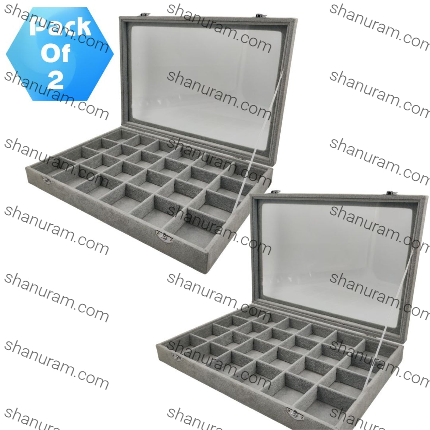 Pack of 2 – 24-Grid Jewellery Storage Display Boxes | Multi-Compartment Jewelry Organizer
