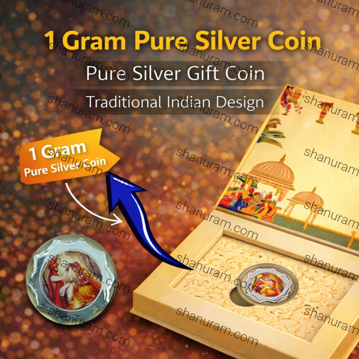 Gram Pure Silver Gift Coin in Premium Hard Cardboard Box | Traditional Indian Design | Baby & Festive Gifting