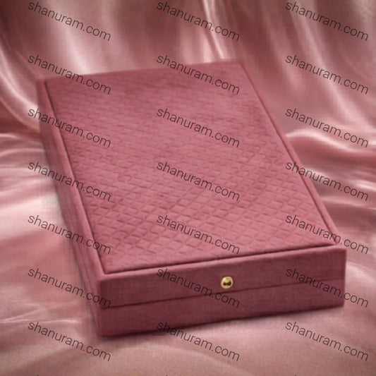 Pink Cuthley Texture Suede Fabric Long Necklace set LED Light Box
