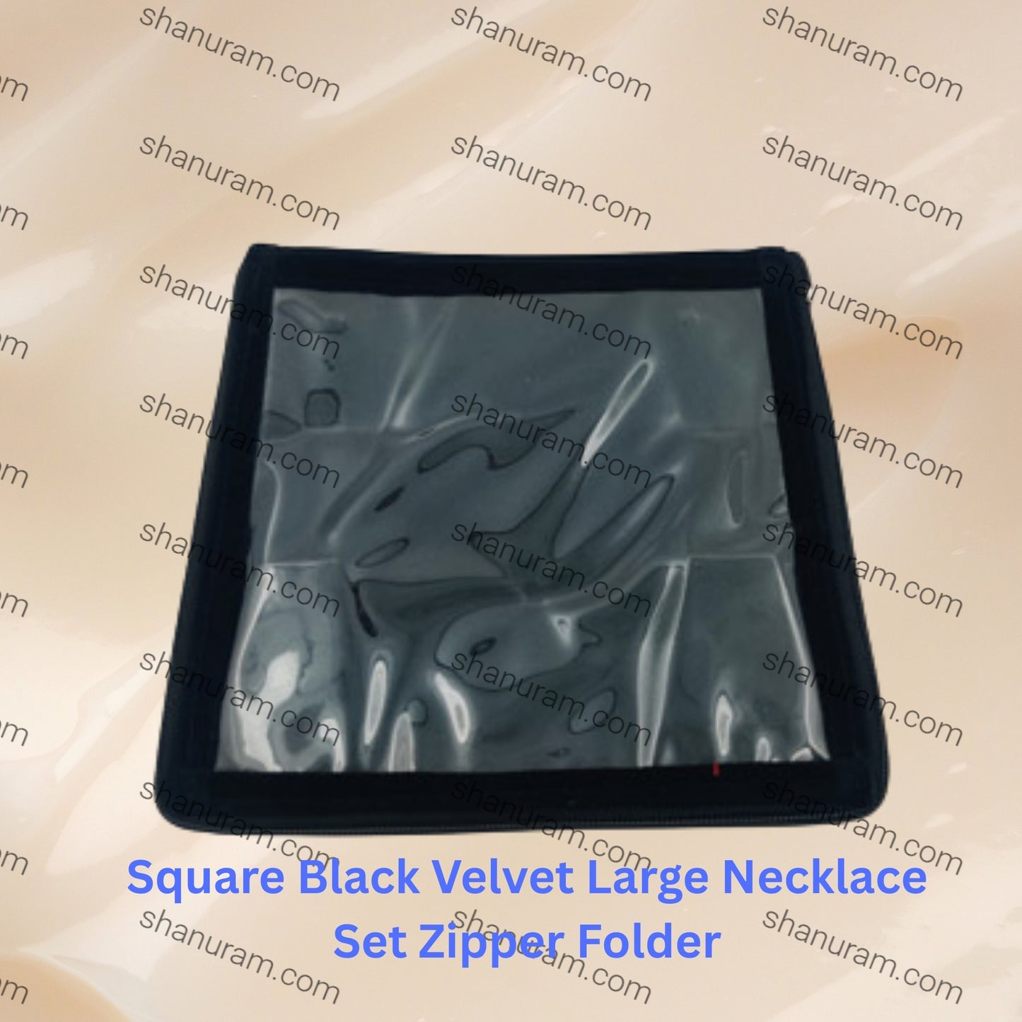 Square Black Velvet Large Necklace Set Zipper Folder
