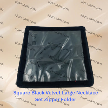Square Black Velvet Large Necklace Set Zipper Folder