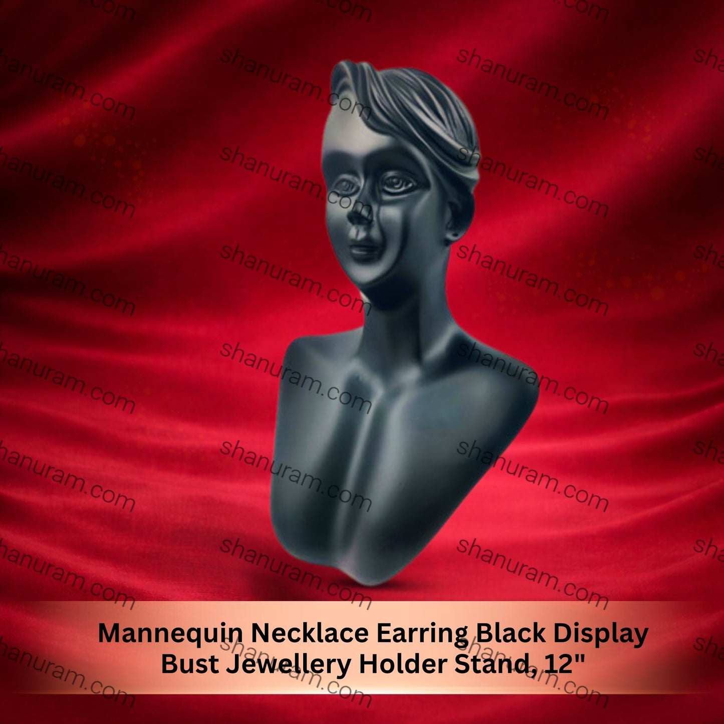 Mannequin Necklace Earring Black Display Bust Jewellery Holder Stand, 12"