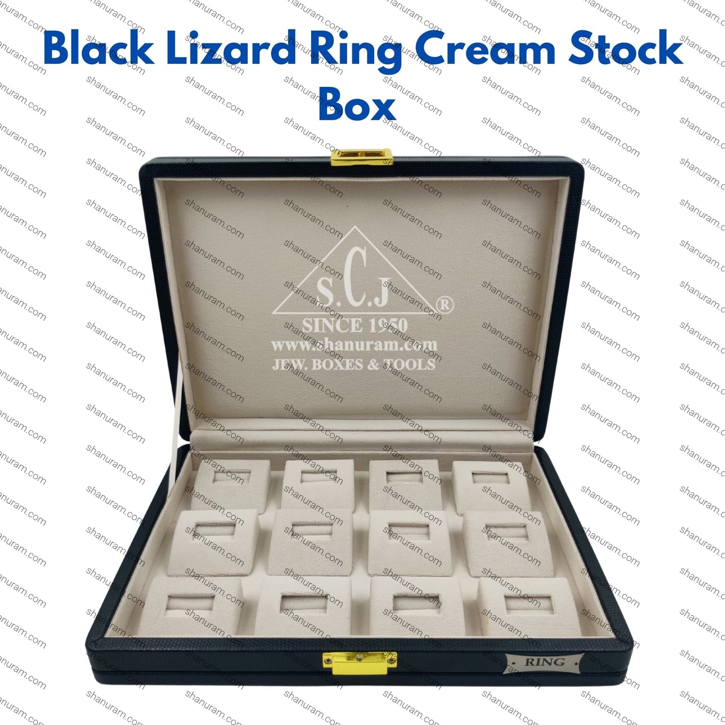 Pack of 2 Black Lizard Ring Cream Stock Box 11 x 8 x 2 Inch | Premium Ring Storage Jewellery Display Box