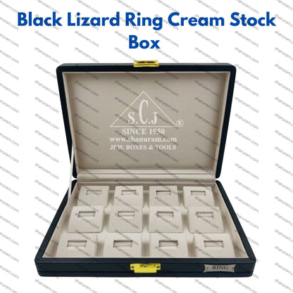 Pack of 2 Black Lizard Ring Cream Stock Box 11 x 8 x 2 Inch | Premium Ring Storage Jewellery Display Box