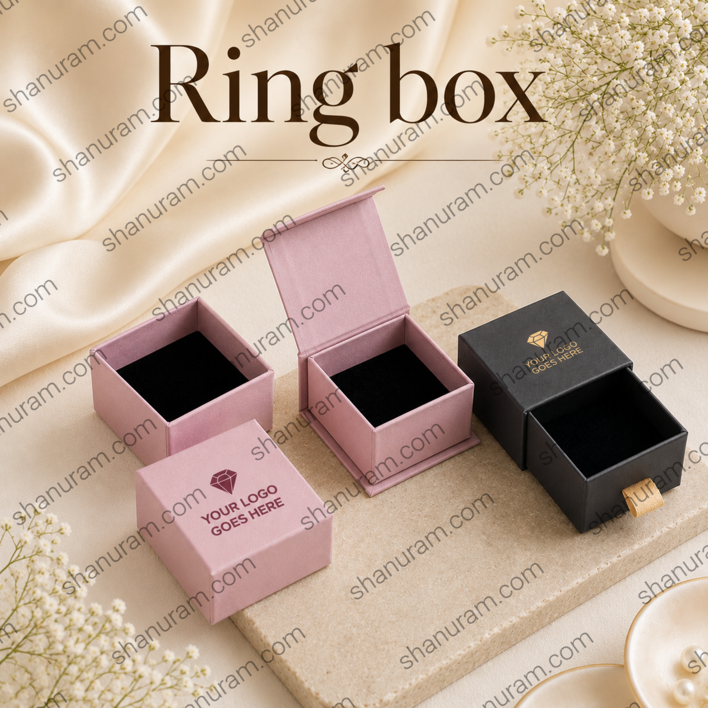 Custom Ring Box 2x2x1.5 Inches | Magnetic Flap & Slider Jewellery Packaging Box | Custom Logo Ring Gift Box