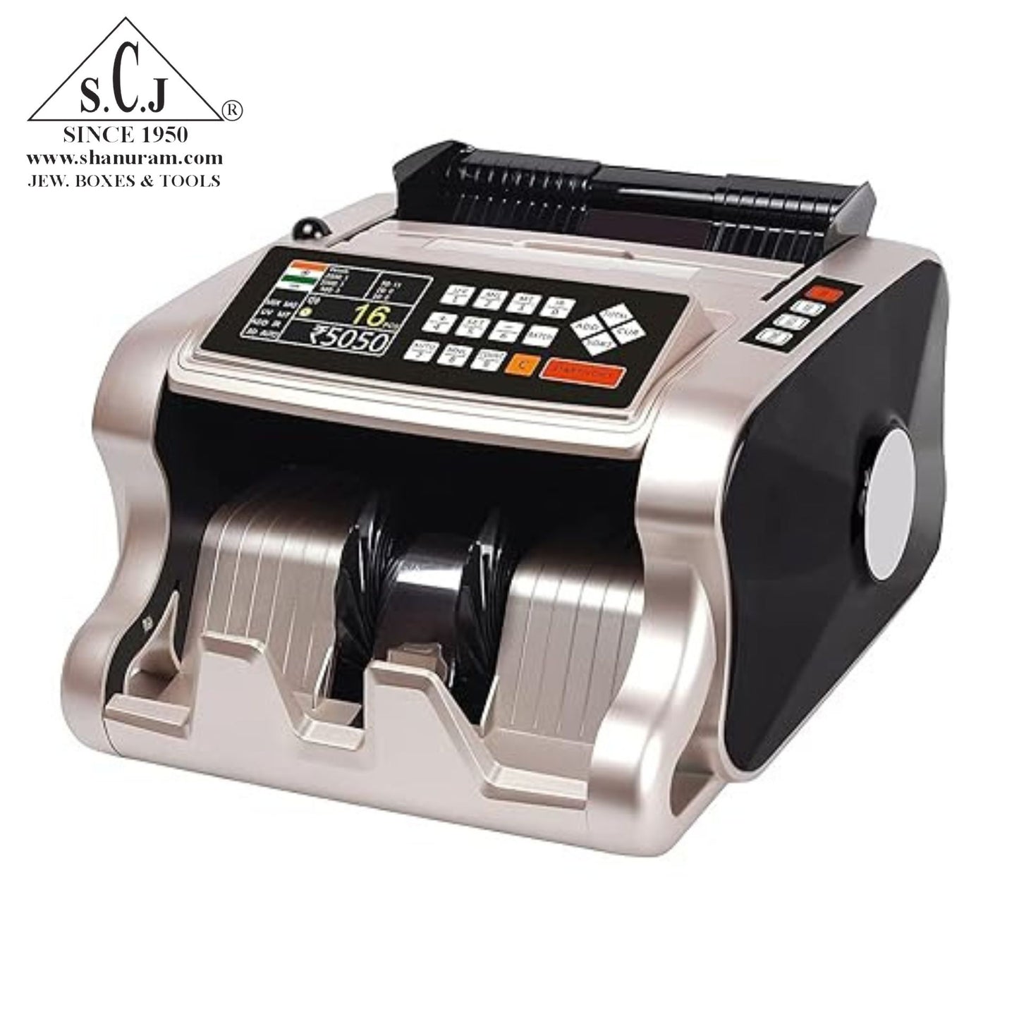SCJ Heavy Duty Indian Currency Value Counter Machine with Fake Note Detection – Supports Mixed Denominations (₹10 to ₹2000) – Loose Cash Counting Machine