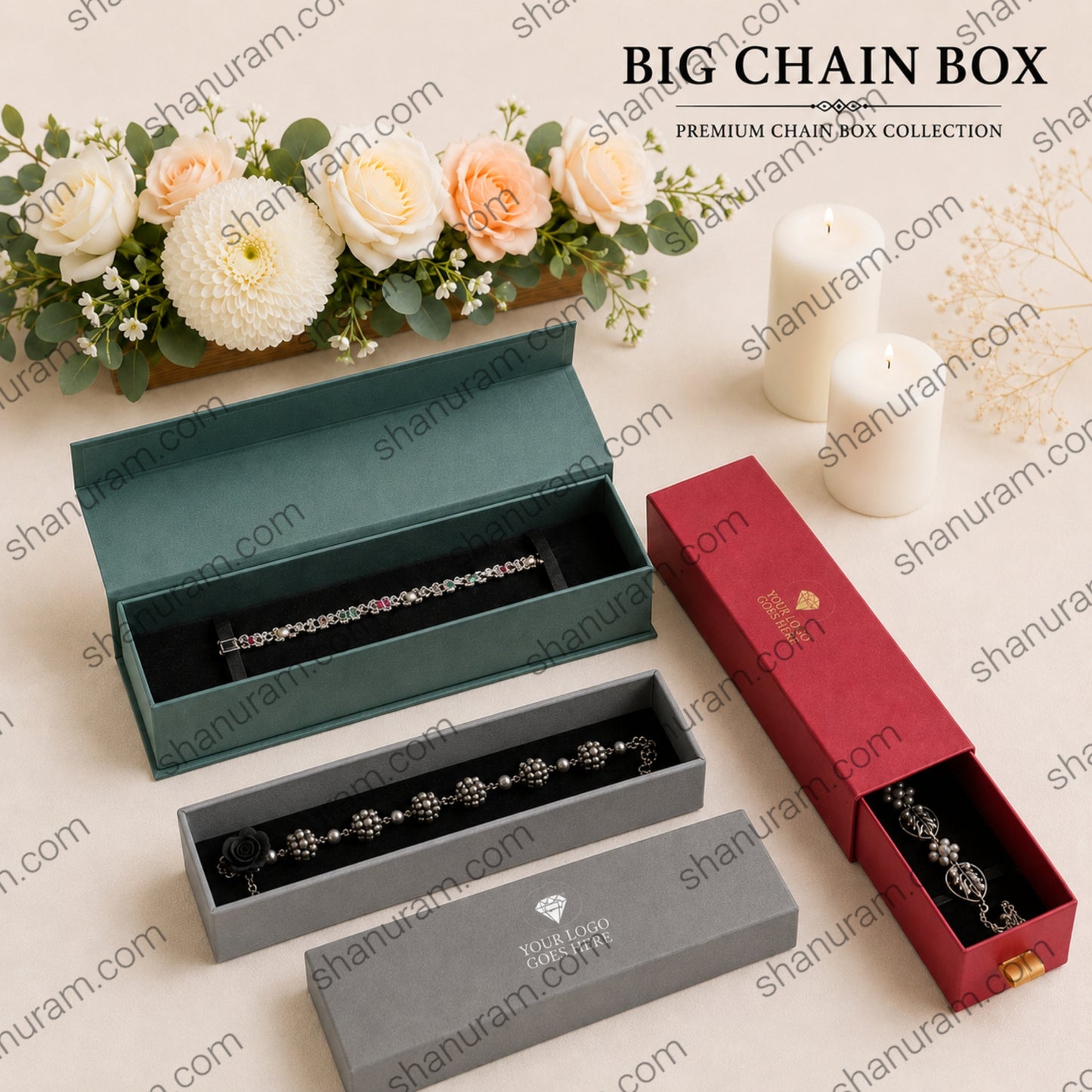 Premium Chain Box Collection | Magnetic Flap, Slider & Top Bottom Hard Cardboard Jewellery Chain Box with Custom Logo Printing for Necklace, Bracelet & Chain Packaging