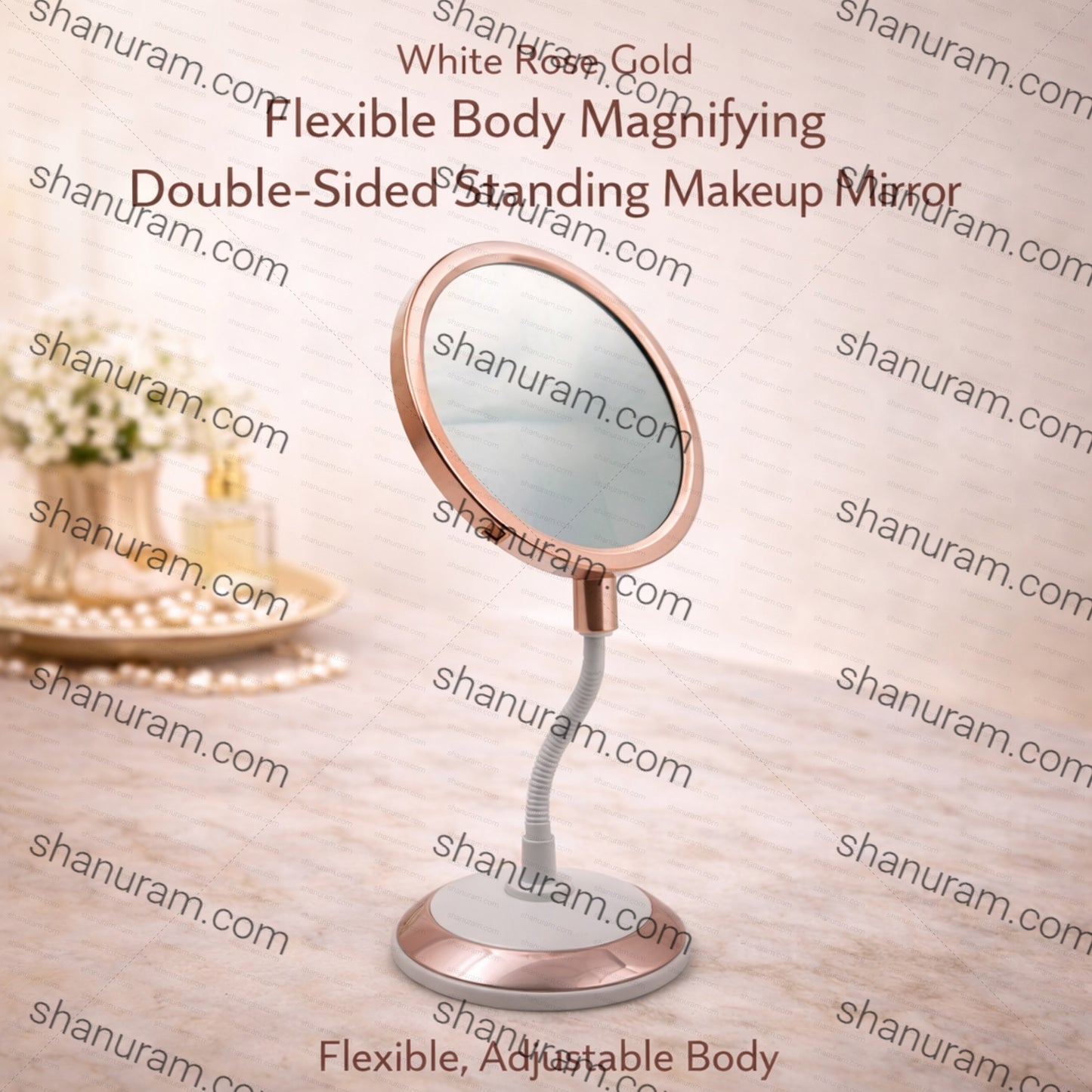 SCJ Flexible Body Magnifying Double-Sided Standing Makeup Mirror White Rose Gold