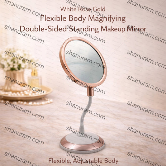 SCJ Flexible Body Magnifying Double-Sided Standing Makeup Mirror White Rose Gold