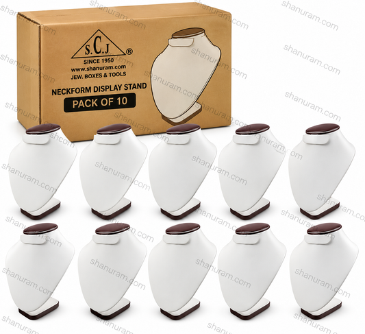 SCJ Premium Neckform Allure Leatherette Necklace Display Stand – 10 Inch White & Brown | Pack of 10