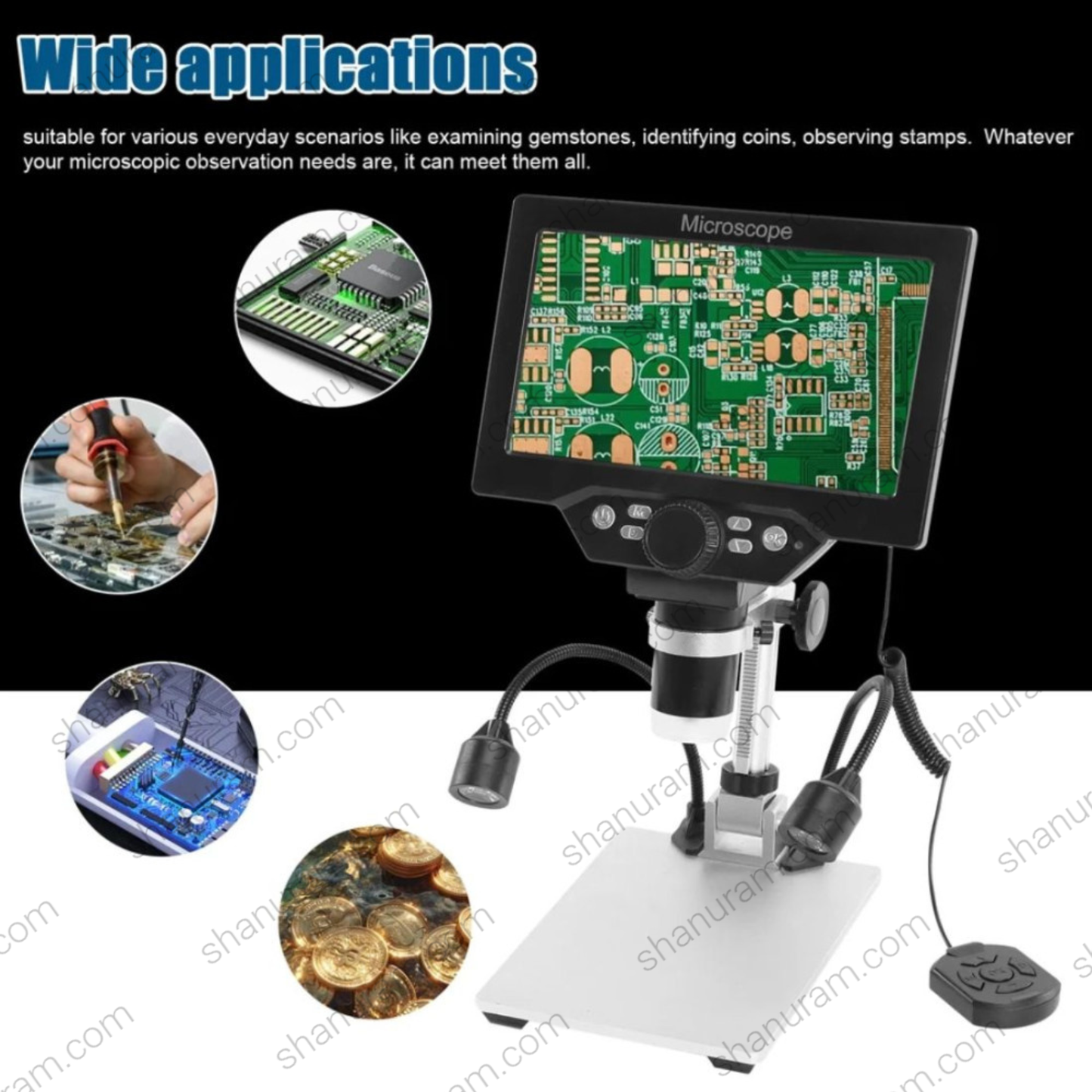 B1200 Digital Microscope 1–1200X with 7-Inch HD Display & Metal Stand