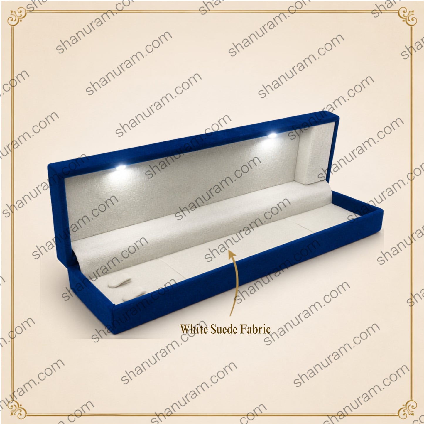 Cuthely LED Small Chain Jewelry Box | Premium Blue Velvet Chain Gift Box with White Suede Interior | 9 x 2.5 x 1.5 Inch