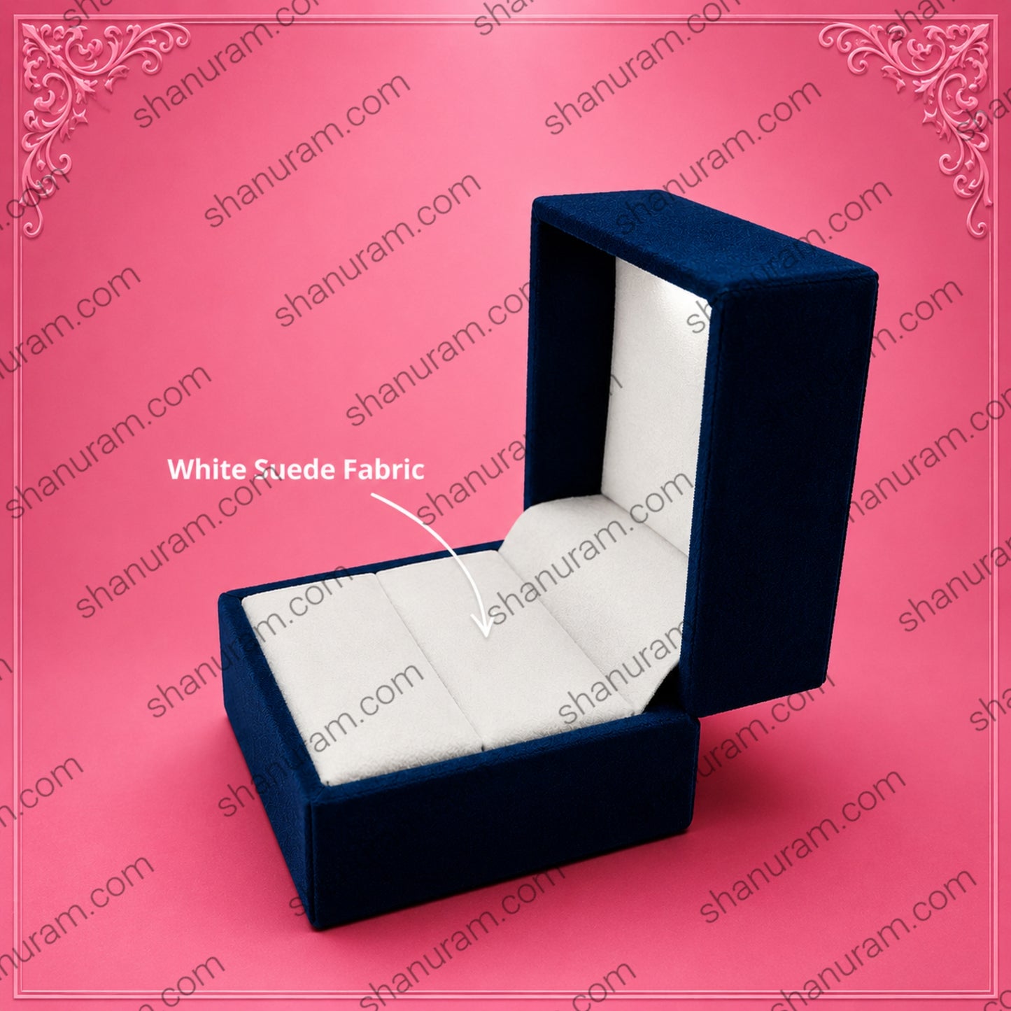 Premium Blue Velvet Ring Box with LED Light | Cuthley Texture Jewelry Gift Box | 3 x 3 x 2 Inch