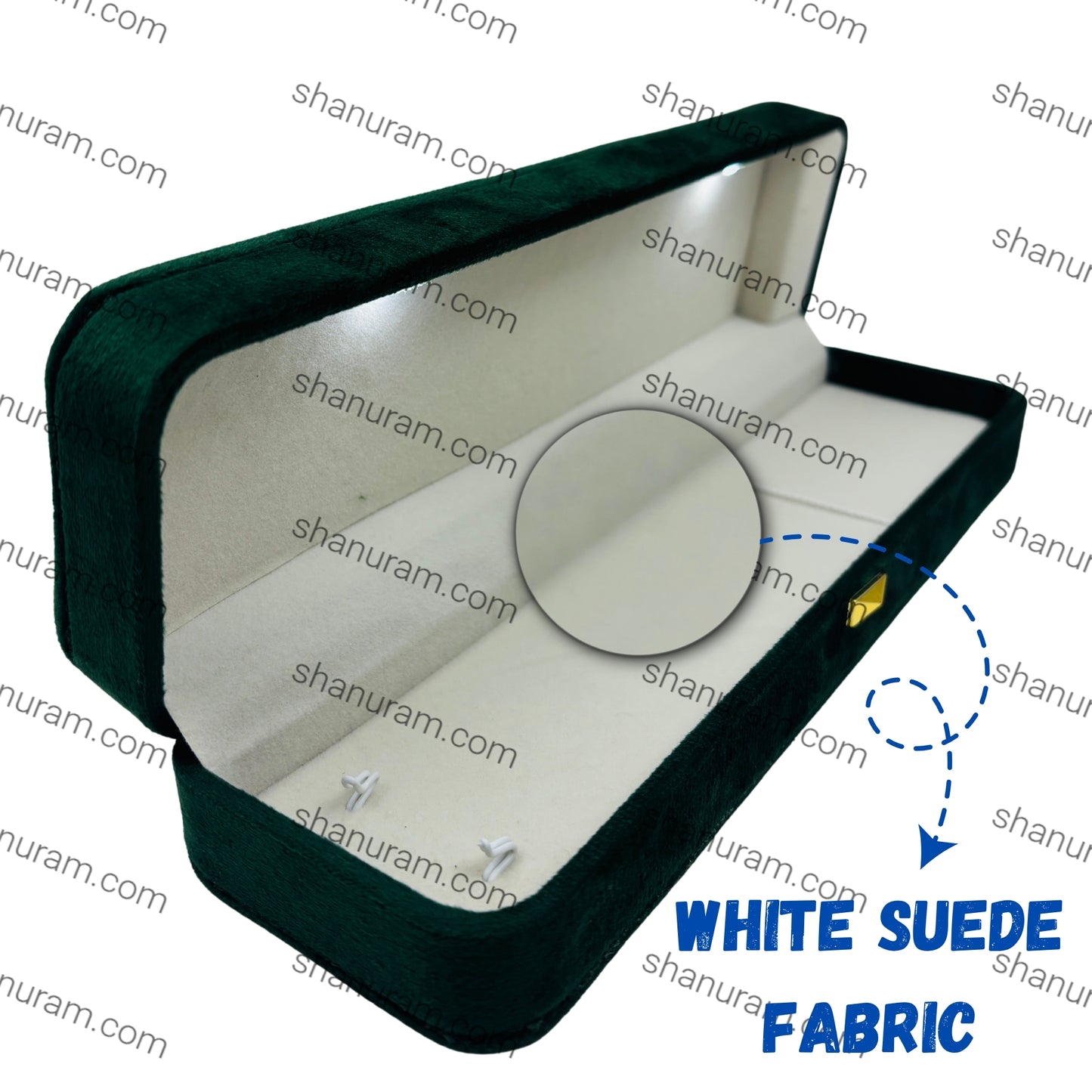Premium Green Velvet LED Chain Box with White Suede Interior