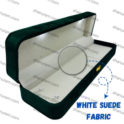 Premium Green Velvet LED Chain Box with White Suede Interior