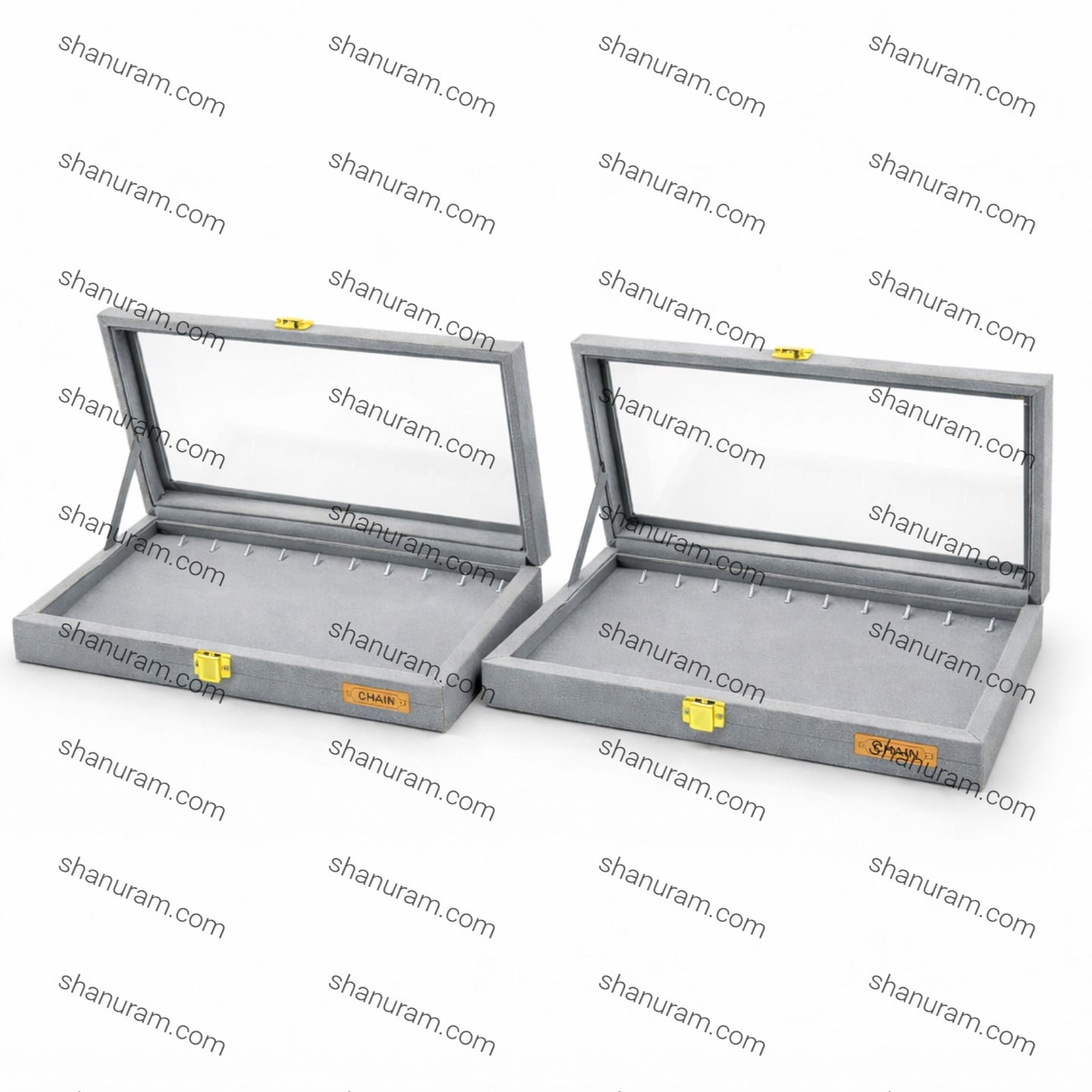 Pack of 2 – Grey Suede Chain Display Boxes | Chain Stock Display Box