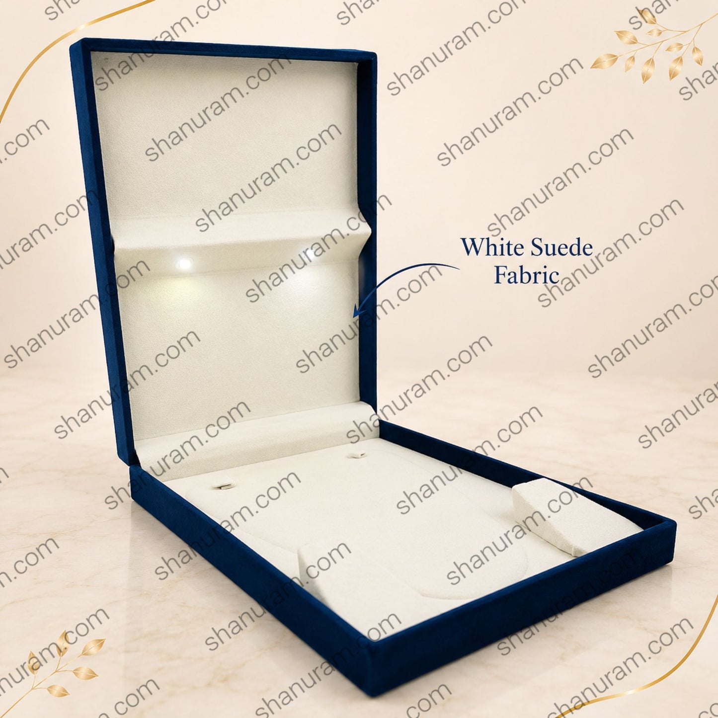Blue Cuthely Large LED Necklace Box – Premium Blue Velvet Jewelry Gift Box with White Suede Interior (12 × 8 × 2 Inch)