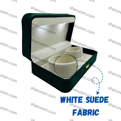 Premium Green Velvet LED Double Bangle Box with White Suede Interior