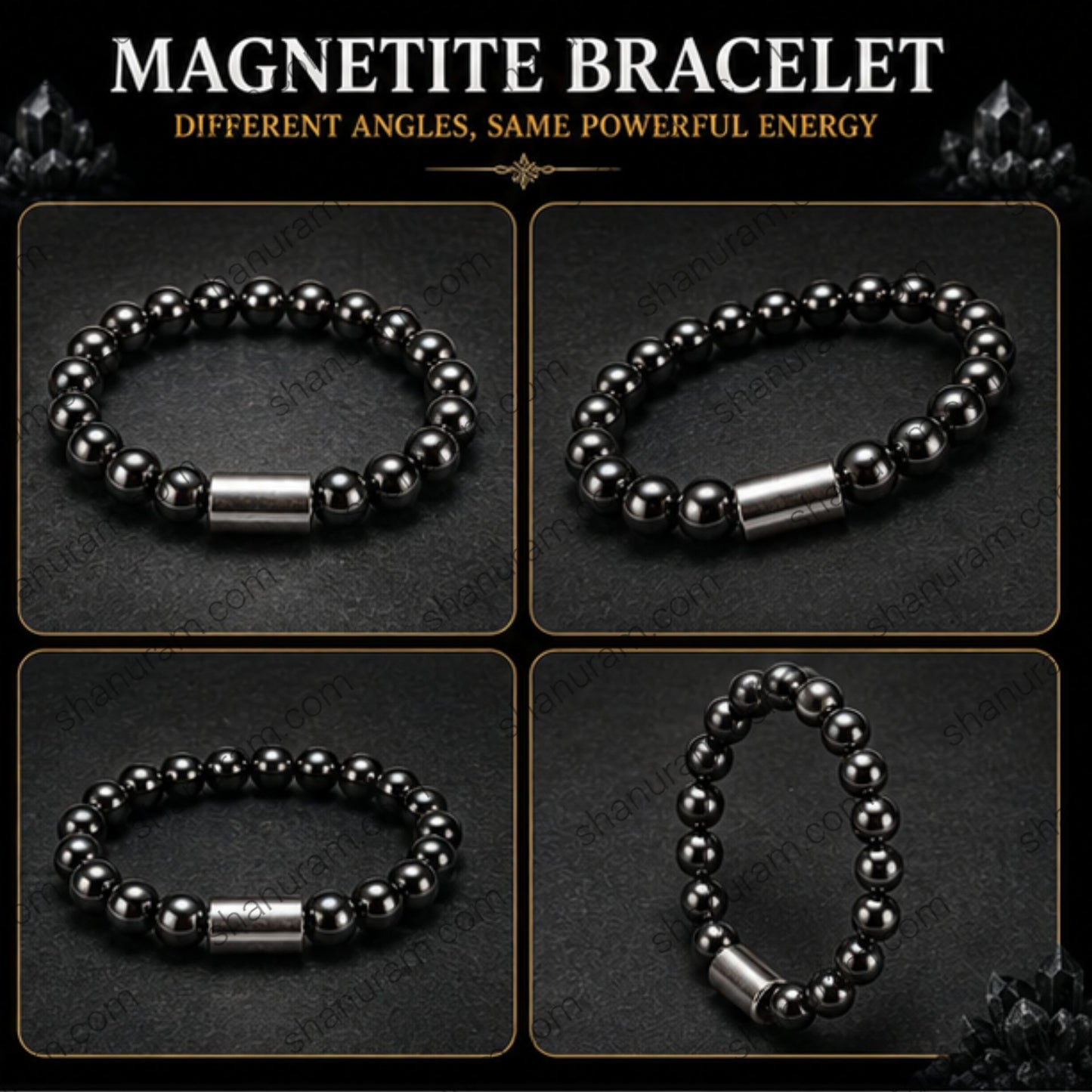Natural Magnetite Bracelet – Magnetic Energy, Focus, Protection & Grounding Beaded Bracelet