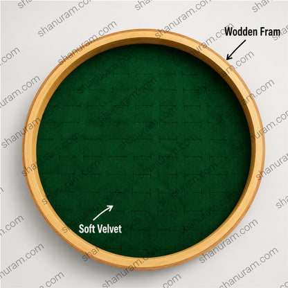 12 Inch Round Wooden Jewelry Display Tray with Soft Velvet Ring & Earring Organizer | Green