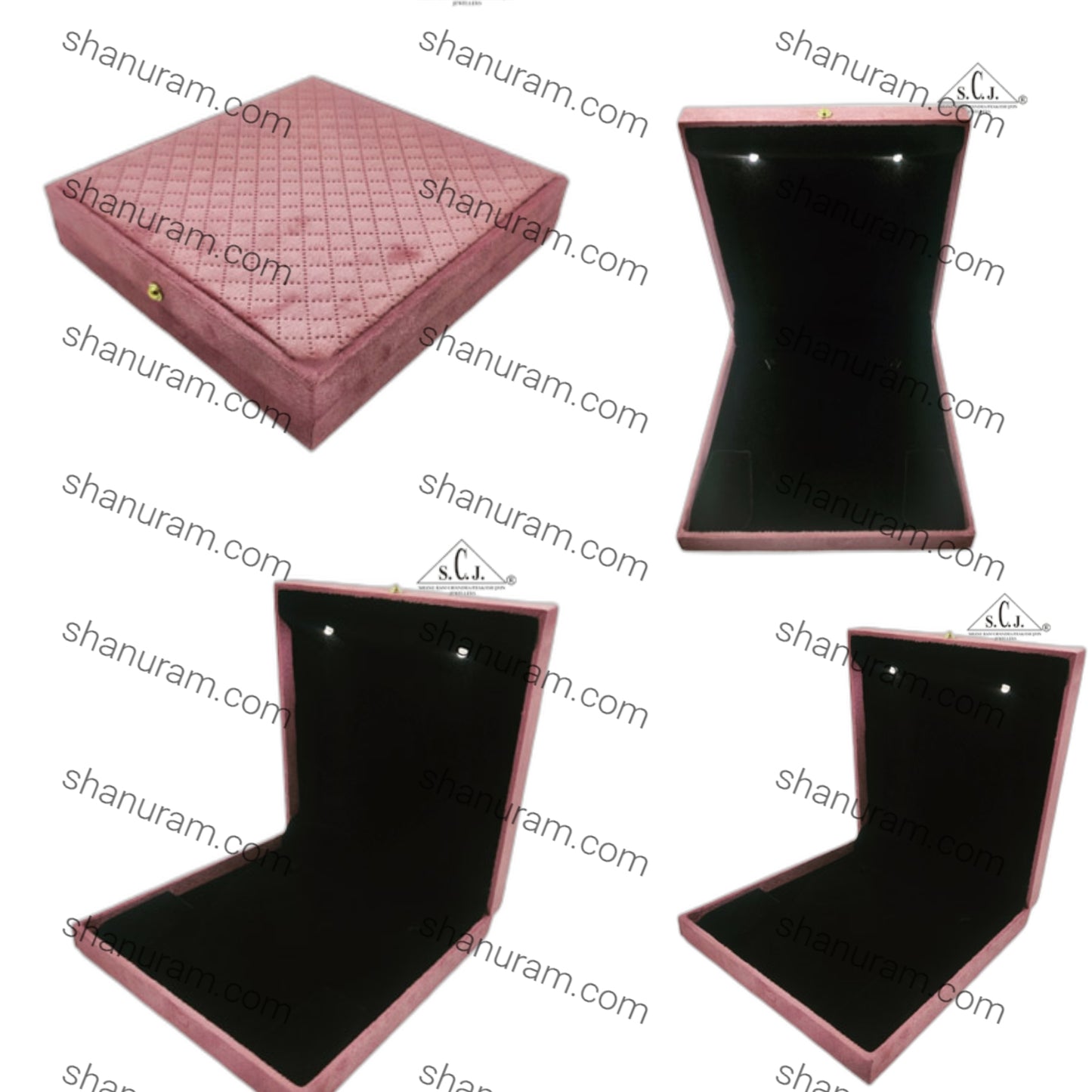 Pink Cuthley Texture Suede Fabric Medium Necklace set LED Light Box