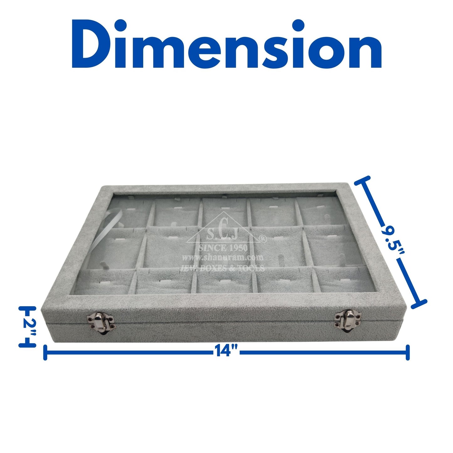15-Grid Earring And Pendant Jewellery Display Stock Box | Grey Suede Pendant Stock Display Box
