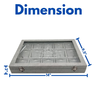 15-Grid Earring And Pendant Jewellery Display Stock Box | Grey Suede Pendant Stock Display Box