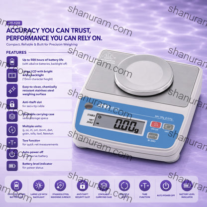 A&D HT-120 Precision Pocket Scale – 120g Capacity, 0.01g Accuracy, Stainless Steel Pan