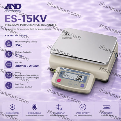 A&D ES-15KV Precision Silver Balance – 15kg Capacity, 0.1g Accuracy, LCD Display