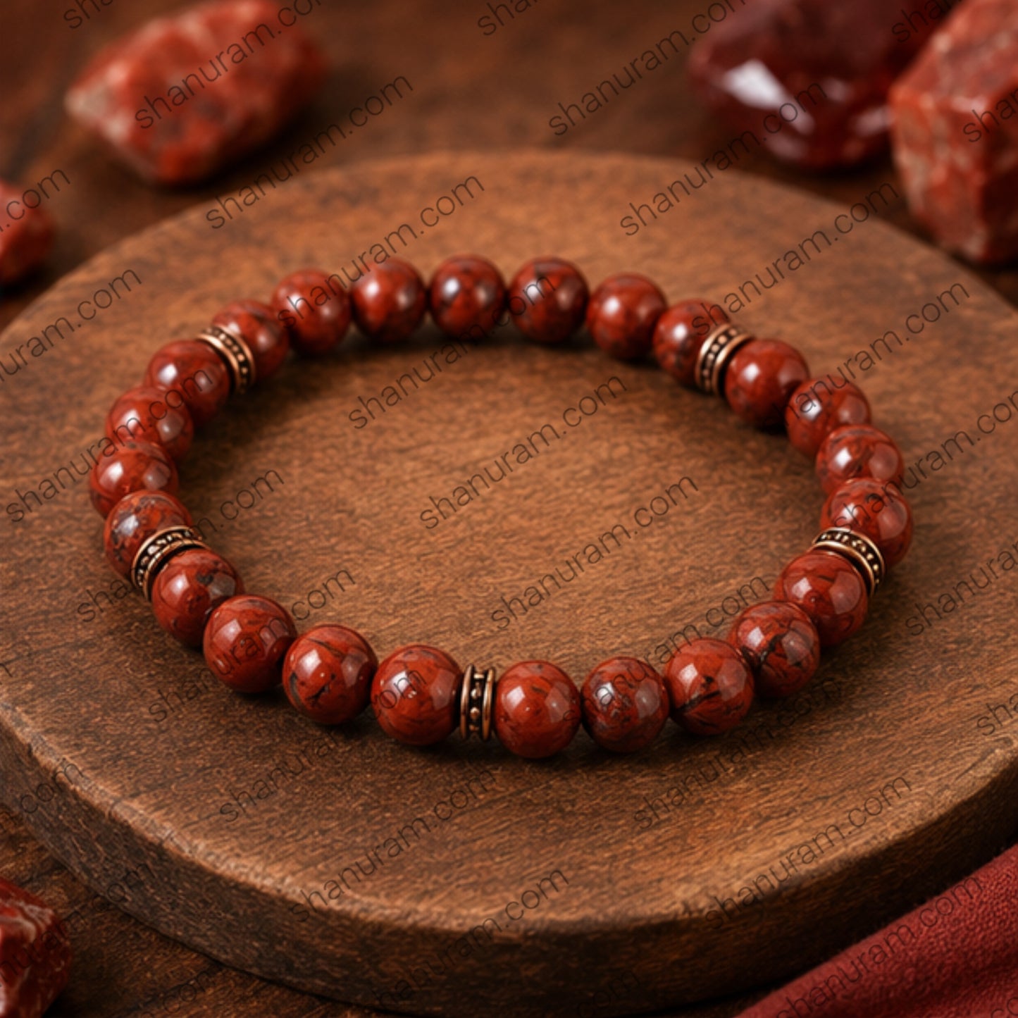 Natural Red Jasper Bracelet – Healing Crystal Beaded Bracelet for Strength, Courage & Protection