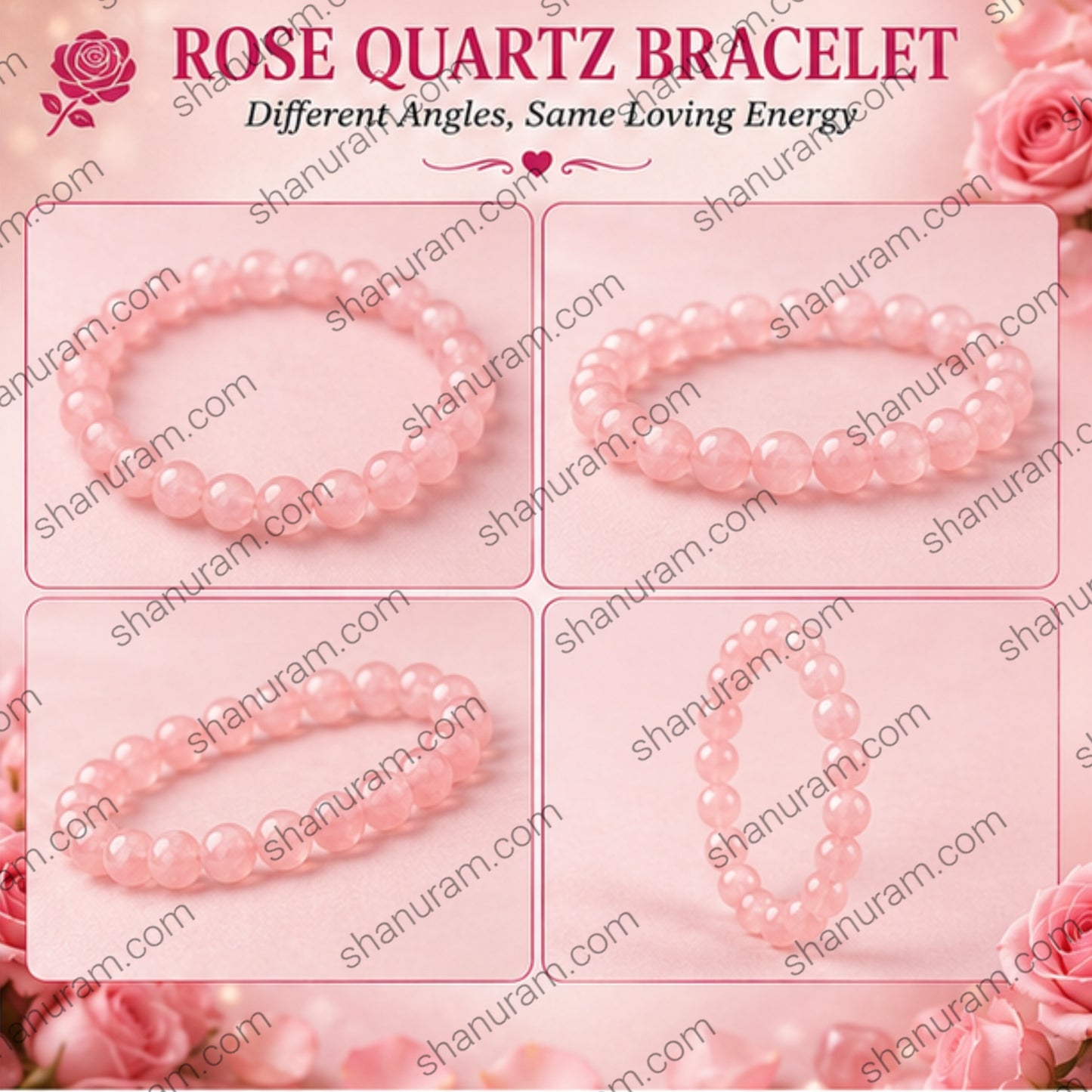 Natural Rose Quartz Bracelet – Love, Emotional Healing & Harmony Crystal Beaded Bracelet for Men & Women