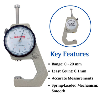 SCJ Kofer Dial Thickness Gauge 0-20mm / 0.1mm