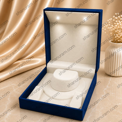 Premium LED Jewelry Presentation Box | Blue Velvet Necklace Gift Box with White Suede Interior | 9.5 × 8.5 × 3.5 Inch
