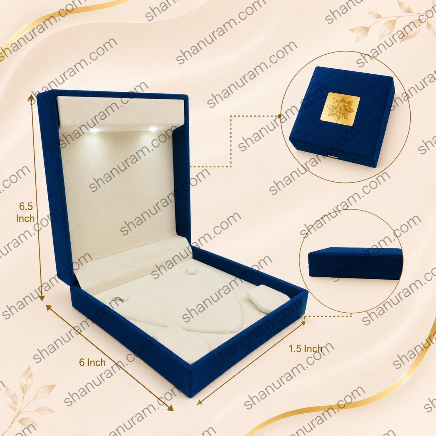 Blue Cuthley Small Necklace Box with LED Light | Premium Blue Suede Jewelry Gift Box