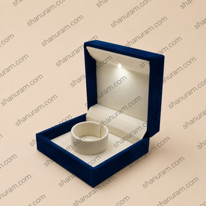 Premium Blue Velvet LED Ring Box with White Suede Interior | Luxury Jewelry Gift Box | 4 x 4 x 2 Inch