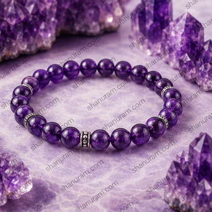 Natural Amethyst Bracelet – Purple Crystal Healing Bracelet for Peace, Intuition & Spiritual Growth