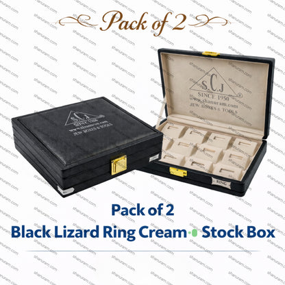 Pack of 2 Black Lizard Ring Cream Stock Box 11 x 8 x 2 Inch | Premium Ring Storage Jewellery Display Box